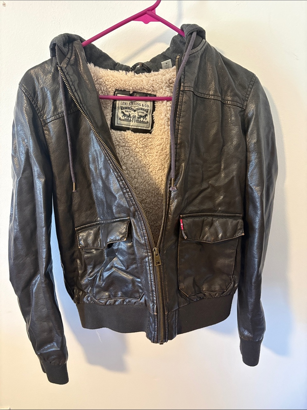 Levi's Brown Faux Leather Sherpa-Lined Hooded Jacket